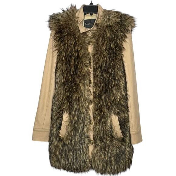 Rachel Zoe Marianna Faux Fur Wool Blend Long Sleeve Button Down Coat Size 4 - Picture 1 of 14